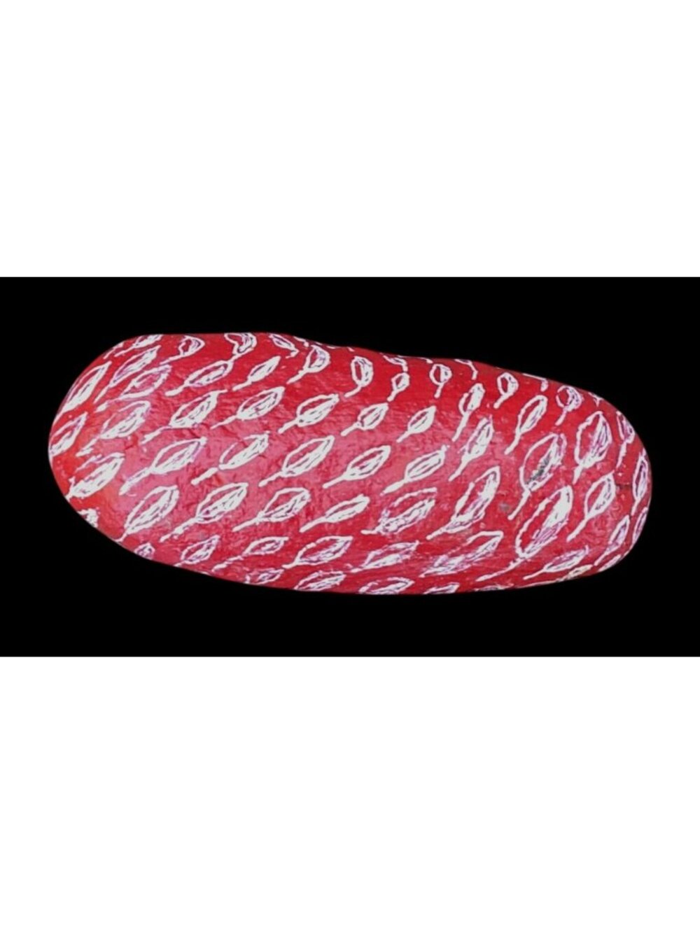 Hand-Painted Red Decorative Stone With White Leaf Pattern - Unique Nature-Inspir